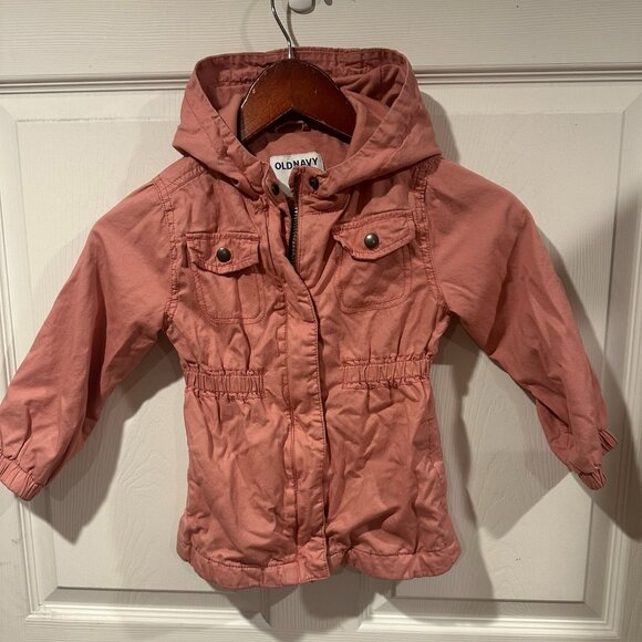 Old Navy Pink Coral Hooded Utility Jacket Jersey Lining Size 4T 267 - Picture 1 of 3
